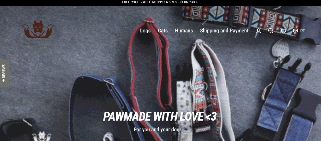 Based in Portugal, Tail Wag is a pet store using Shopify. At Tail Wag, they are crazy dog people. They craft and sell unique products for dogs and cats, including collars, bandanas, and much more.