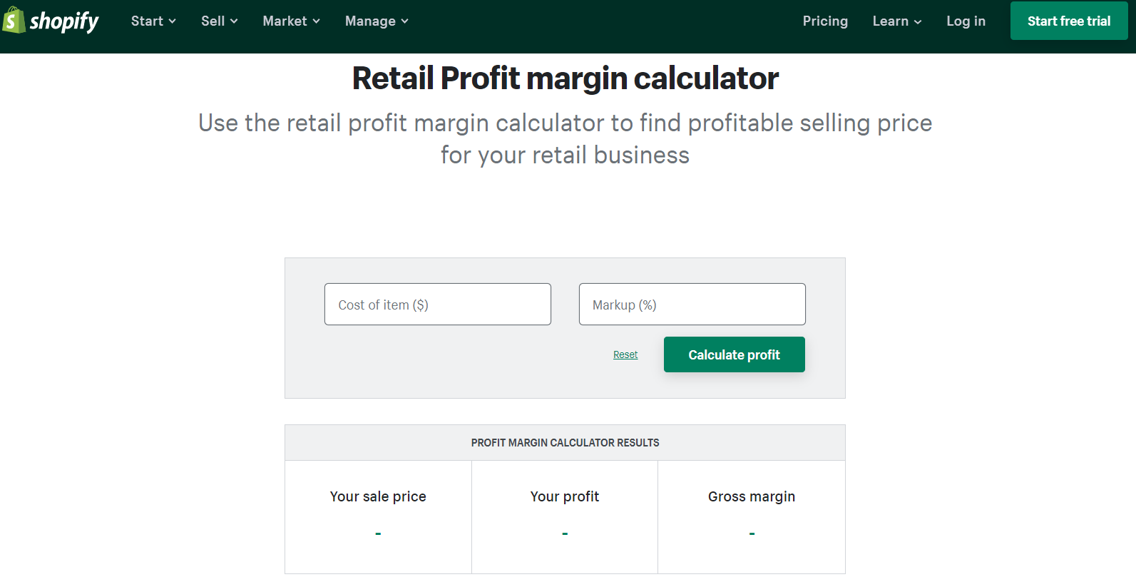 shopify profit margin calculator