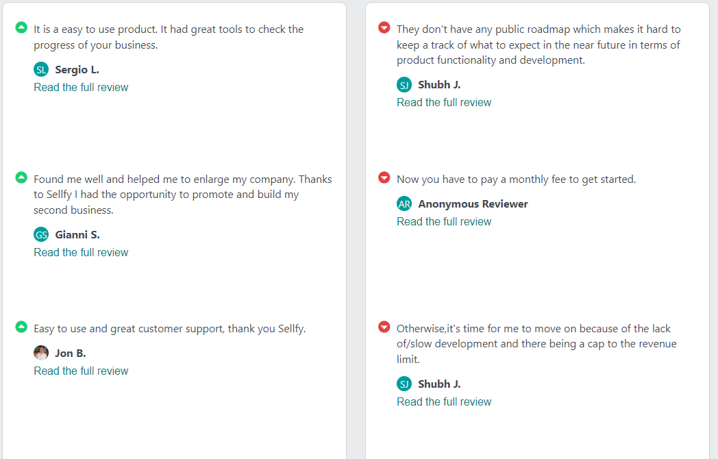 sellfy comment reviews