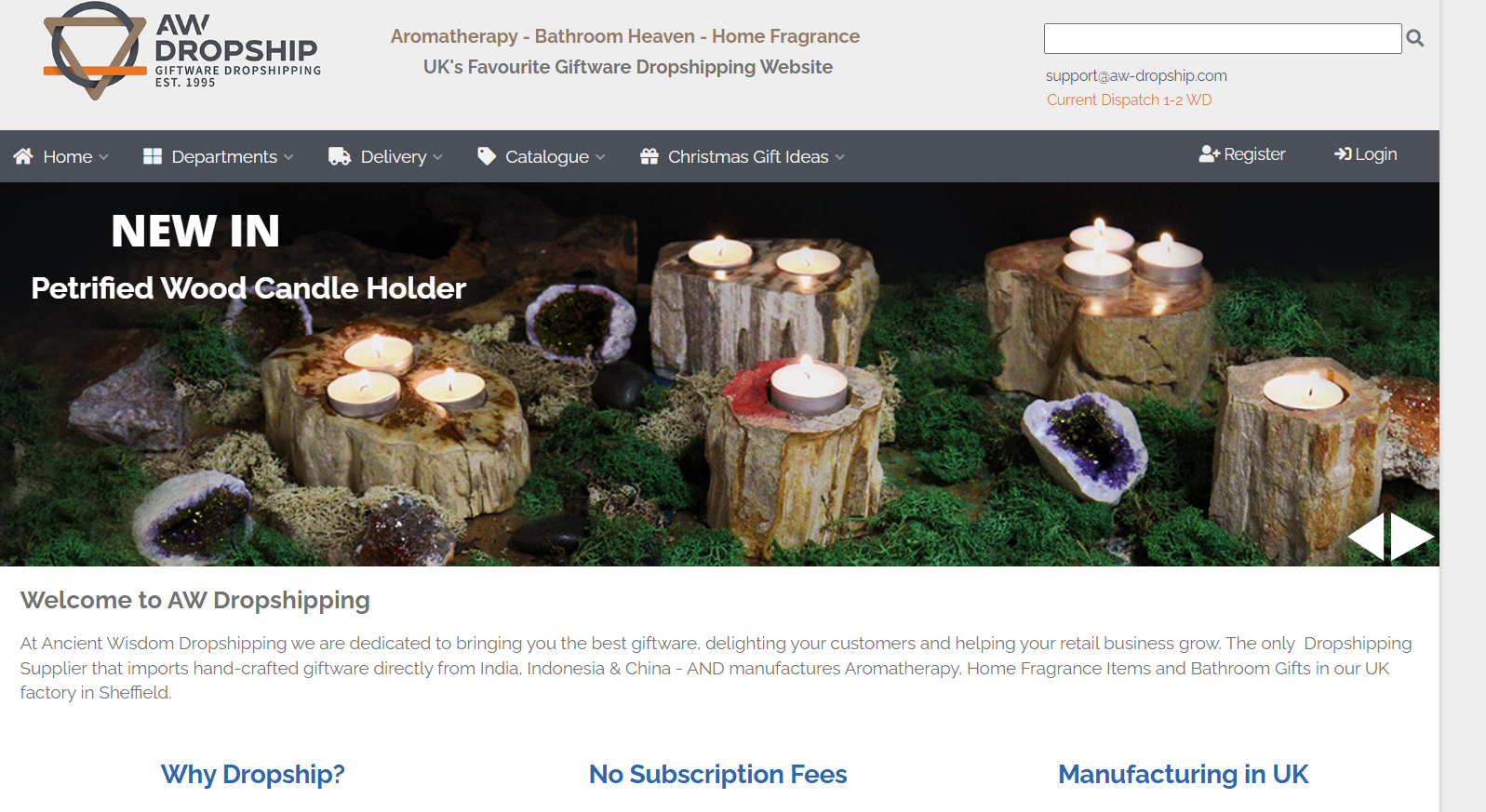 Ancient Wisdom is a wholesale and candle dropshipping supplier located in the UK but ships its products worldwide.