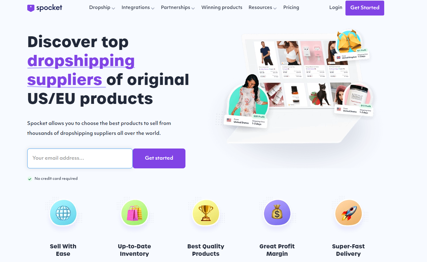 Spocket is an ideal platform for sourcing profitable products from US and EU suppliers. Their platform provides valuable sales data that helps you make informed decisions about the products you want to sell in your store. Spocket’s focus on high-demand products ensures that you are always offering items that attract customers.